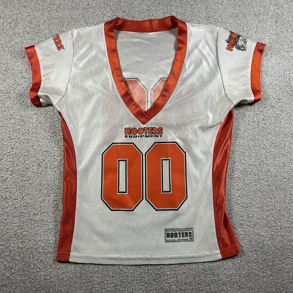 Hooters Jersey Womens Medium Vintage Made USA Football Top 00 V Neck